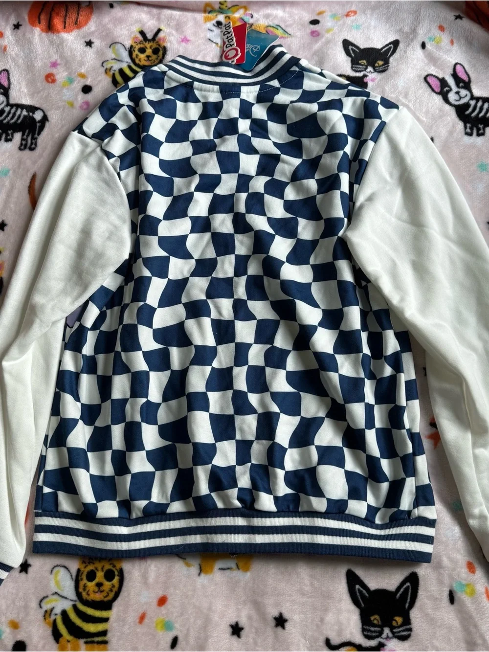 PatPat Blue & White Checkerboard Stitch Zip-Up Hoodie